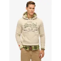 Superdry für Herren. M2014122A Vintage Heritage beige Kapuzensweatshirt mit Logo (L), Lässig, Baumwolle