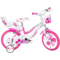 Dino Bikes "16" Flappy Kinderfahrrad Mädchen Freilauf 4–7 Jahre Stützräder" 1 Gang mit Stützrädern, Korb und Puppensitz