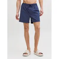 Jack & Jones Badeshorts "JPSTMAUI TROPIC SOLID SWIM SHORTS SN", Herren, Gr. M, N-Gr, blau (navy blazer), Web, Polyester, unifarben, Badehosen Badeshorts, Kunstfaser, normal geschnitten