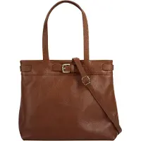 Samantha Look Shopper , Damen, Gr. B/H/T: 27cm x 12cm onesize, braun (cognac), Leder, leicht glänzend, unifarben, Taschen Shopper, echt Leder, Made in Italy