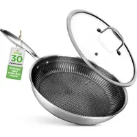 Nutrichef Edelstahlpfanne 31 cm mit Deckel – Antihaft Bratpfanne Induktion Kratz
