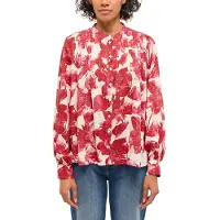 Mustang Langarmbluse "Damen Style Feminine blouse", Damen, Gr. 46, rot (rot 12868), Chiffon, 100% Modal, geblümt, regular fit normal, Blusen Langarmbluse