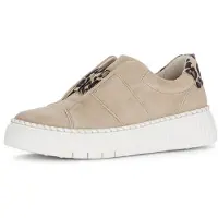 Gabor Plateausneaker , Damen, Gr. 44, beige, Ziegenveloursleder, Schuhe Plateausneaker, Freizeitschuh, Halbschuh, Slipper mit Gummizug-Band über dem Rist