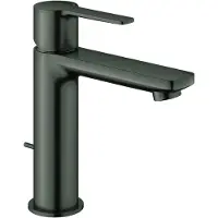 GROHE Lineare Einhand-Waschtischbatterie, S-Size, Zugstangen-Ablaufgarnitur, Ausladung 128mm, 32114AL1, Farbe: Hard graphite gebürstet