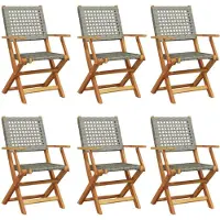vidaXL Klappstühle, 6 Stück, graues Polyrattan und Massivholz