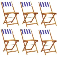 vidaXL Klappstühle, 6 Stück, blau-weiß, Stoff und Massivholz
