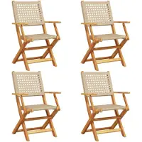vidaXL Klappstühle, 4 Stück, beige, Polyrattan und Massivholz