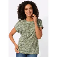 Casual Looks Print-Shirt "Druck-Shirt", Damen, Gr. 36, grün (khaki, ecru, bedruckt), 100% Baumwolle, gemustert, mehrfarbig, Rundhals, Shirts Print-Shirt