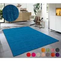 Theko Wollteppich "Holi", blau, B:250cm H:13mm L:350cm, Schurwolle, Teppiche, Wollteppich, Uni-Farben, leicht meliert, reine Wolle, handgewebt mit Knüpfoptik