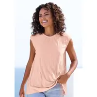 LASCANA Pliseetop , Damen, Gr. 40/42, beige (peach), Jersey, Obermaterial: 65% Polyester, 35% Viskose, unifarben, lässig geschnitten normal, Rundhals, Tops Pliseetop, aus Viskose-Mischqualität