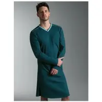 Trigema Pyjama "Nachthemd aus Biobaumwolle", Herren, Gr. M, grün (saphir), Single Jersey, 100% Baumwolle (Bio-Baumwolle kbA), Basic, V-Ausschnitt, Homewear-Sets Pyjama