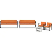 AEA Orange Wartezimmer Möbel 2x Bänke Holz Couchtisch 2x Sessel