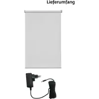 Sunlines "New York" Lichtschutz Sichtschutz mit Bohren freihängend appgesteuert via Bluetooth, mit Motor und Akku, weißer Fallstab
