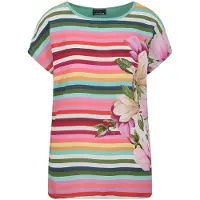 Goldner "Kurzgröße Streifenshirt mit floralen Akzenten" Rückteil aus stretchbequemen Viskosejersey