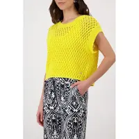 Monari Kurzarmpullover , Damen, Gr. 34, gelb, Strick, Obermaterial: 100% Polyacryl, clean, transparent, unifarben, regular fit taillenbedeckt, Rundhals, Pullover Kurzarmpullover, aus Ajourstrick
