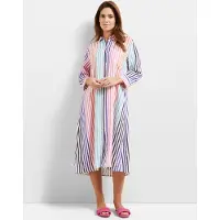 Bugatti Blusenkleid , Damen, Gr. 34, Normalgrößen, lila (pflaume), 100% Leinen, normal, Kleider Blusenkleid, mit stilvoller Streifenkombination