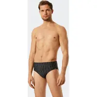 Schiesser Badeslip "Nautical Casual", Herren, Gr. 5, N-Gr, schwarz (000, schwarz), Gewirkt, Baumwolle, Elasthan, unifarben mit Farbeinsatz, Badehosen Badeslip, mit weißen Streifen