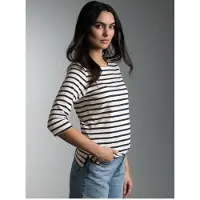 Trigema T-Shirt "3/4 Arm T Shirt mit Ringelmuster "Sail", Damen, Gr. XXL, blau (natur), Single Jersey, 100% Baumwolle, Basic, Rundhals, Shirts T-Shirt