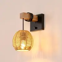 Toolight Ø14cm Wandleuchte Rattan Oval Schwarz E27 Flur Wohnzimmer