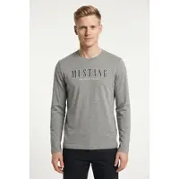Mustang Langarmshirt "Style Adrian", Herren, Gr. L, grau (mid grau melange), Jersey, Obermaterial: 85% Baumwolle, 15% Viskose, bedruckt, regular fit normal, Rundhals, Shirts Langarmshirt