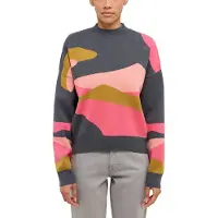 Mustang Sweater "Damen Style Carla Jacquard", Damen, Gr. M, bunt (dunkelgrau), 52% Viskose, 27% Polyester, 21% Polyamid, relaxed fit normal, Rundhals, Sweatshirts Sweater
