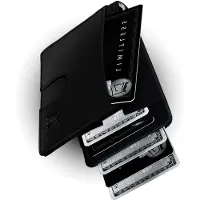 Markenlos Slim Minimalistische Geldbörse für Herren - RFID-blockierendes Lederdesign mit Geldklammer - Bifold für 12 Karten - Stilvolle und kompakte Brieftasche, Schwarz, Premium
