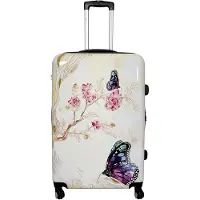 Markenlos Reisekoffer mit Schmetterlingsmotiv in Creme, 67 cm