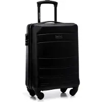 Markenlos Globe Line Reisekoffer Handgepäck Kabinengepäck Trolley Hartschale aus ABS mit 4 Rollen Zahlenschloss Teleskopgriff | Größe S | Schwarz Lufthansa/Eurowings/Ryanair/Condor/Discover Airlines
