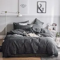 Benza Ibenzoa Bettwäsche-Set 220 x 240 cm – 100% Baumwolle, geometrisch gestreift in Dunkelgrau, 2x 80 x 80 cm Kissenhüllen, Metall-Reißverschluss