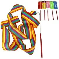 Merkloos Gymnastikband 4m x 45mm - 6 x Gym Tanzband - Kunststoffstab 31cm - Polyesterband - Dekoration - Ideal für Gymnastik - Tanzband