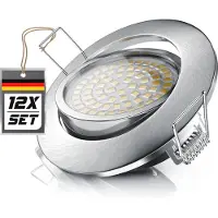 Brandson LED Einbaustrahler 12er Set rund mit 4 W und 350 Lumen in warmweiß 3000 K, dimmbar und schwenkbar, Aluminium-Druckgussrahmen, Deckenspots, 12 Stück, silber
