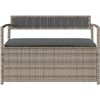 vidaXL Gartenbank mit Stauraum und Kissen Grau Poly Rattan