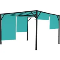 Mendler Pergola Baia, Garten Pavillon Terrassenüberdachung, stabiles 6cm-Stahl-Gestell + Schiebedach türkis-