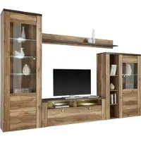 Otto Home Wohnwand "Larona, Anbauwand, Set 4 Teilig", braun (satin nussbaumfarben, schwarzwood), B:305cm, Kastenmöbel-Sets, Wohnwand, bestehend aus 1 TV-Board, 1 Highboard, 1 Vitrine, 1 Wandregal