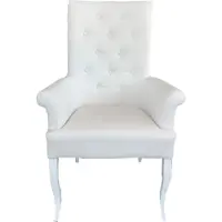 Casa Padrino Chesterfield Neo Barock Esszimmer Stuhl Weiß / Weiß Kunstleder mit Armlehnen - Barock Möbel