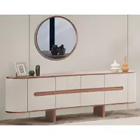 AEA Beiges Holz Sideboard Moderne Wohnzimmer Möbel Exklusiver Spiegel
