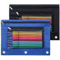Merkloos Stiftetui aus strapazierfähigem Canvas - Großes Etui - Organizer - 3-Ringe Binder-Tasche - 2 Fächer - 25x18 cm