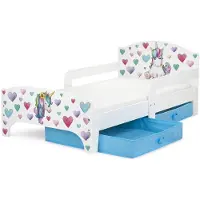 Merkloos Einzelbett für Kinder mit Schubladen, 140/70 cm (Matratze) - Einfache Montage, Geeignet für Kleine Räume, Weiß (Thema: Einhorn)