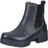 Rieker Chelseaboots , Damen, Gr. 42, schwarz, Elastischer Einsatz, Lederimitat, Schuhe Chelseaboots, Stiefelette mit dekorativer Einfassung in Leo-Optik