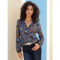 HEINE Klassische Bluse , Damen, Gr. 46, braun (cognac, aqua, bedruckt), 95% Viskose, 5% Elasthan, Paisley, bedruckt, gemustert, mehrfarbig, Rundhals, Blusen Klassische Bluse