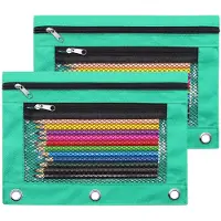 Merkloos Etui 25 x 18 cm - Federmäppchen - Canvas - 3 Ringe - Reißverschluss - Organizer mit 2 Fächern