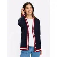 Sieh an! Strickjacke CLASSIC BASICS, Damen, Gr. 50, blau (marine, rot), 100% Polyacryl, gemustert, mehrfarbig, Strickjacken Strickjacke