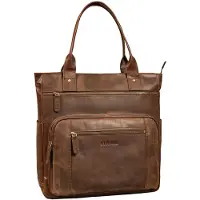 Merkloos Große Lederhandtasche für Frauen mit Fächern für Laptops bis 15,6 Zoll