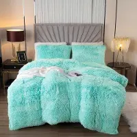 Generisch Bettwäsche Set 135 x 200 cm Flanell Plüsch Duvet Set Aqua Ombre