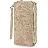Merkloos Damenportemonnee groß - Blumenmuster - Kunstleder - Multi-Kartenhalter - Reißverschlussfach - 19 x 9,8 x 4,5 cm - Abriebfest und Fleckenbeständig - Geldbörse