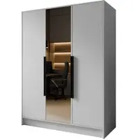 WFL GROUP Kleiderschrank mit Spiegel, Drehtüren mit Schwarze Metallgriffe – 150 cm Breit Garderobenschrank mit viel Stauraum für Ankleide – Spiegelkleiderschrank im Scandi-Stil – Weiß