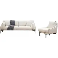 AEA Wohnzimmer-Set 2tlg 3-Sitzer Sofa Sessel Weiß Textil Wohnzimmer Modern