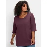 Sheego 3/4-Arm-Shirt "3/4-Arm-Shirt", Damen, Gr. 52/54, lila (burgund), 100% Baumwolle, unifarben, Rundhals, Shirts 3/4-Arm-Shirt