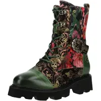 LAURA VITA Damen Stiefelette Leder Floralaufdruck Blütenschnalle KOULEO 15, Größe:39 EU, Farbe:Grün