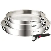 Tefal Ingenio Emotion Pfannen-Set, 3-teilig, 22/24 / 28 cm + abnehmbarer Griff, Edelstahl, unbeschichtet, induktionsgeeignet, backofenfest, spülmaschinengeeignet – 3 Pfannen 22/24/28 cm